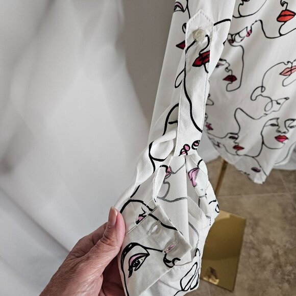 Milk & Honey Large Abstract Face Print Pink Button Shirt Art To Wear Artsy NEW! - Picture 5 of 11